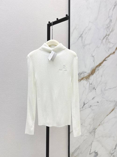 Brunello Cucinelli Classic Logo Embroidered High Neck Wool Knit Top, Understated and Elegant