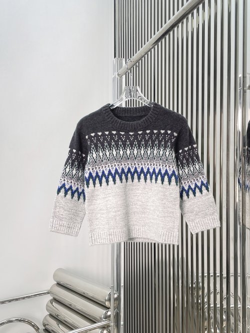 Acne Studios Short 3/4 Sleeve Fair Isle Knit Sweater