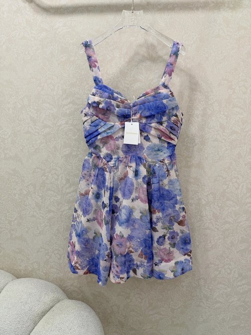 Zimmermann Vintage Print Strapless Dress with Fishbone Design