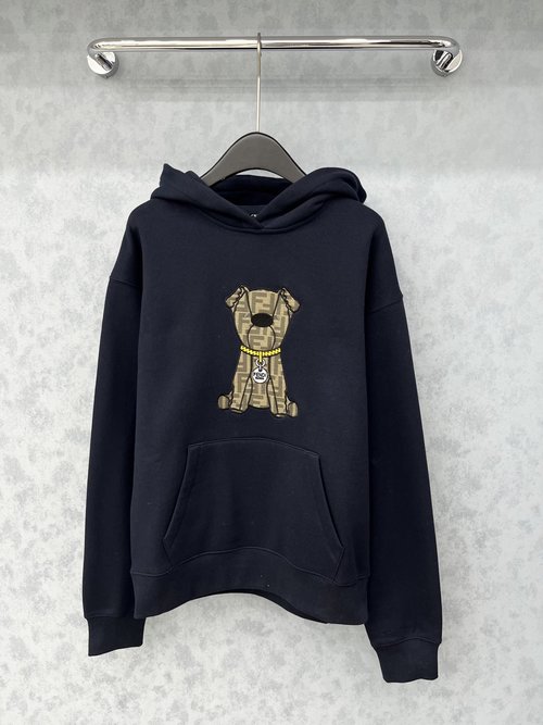 Fendi Embroidered Puppy Fleece Hoodie with Relaxed Fit