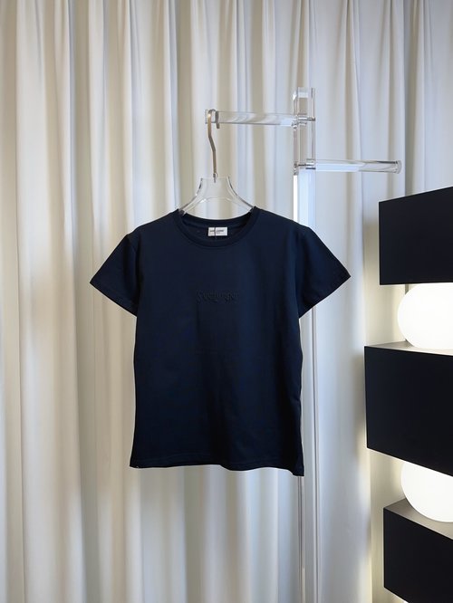 Yves Saint Laurent Custom Embroidery Logo Cotton T-shirt, Versatile for Wear