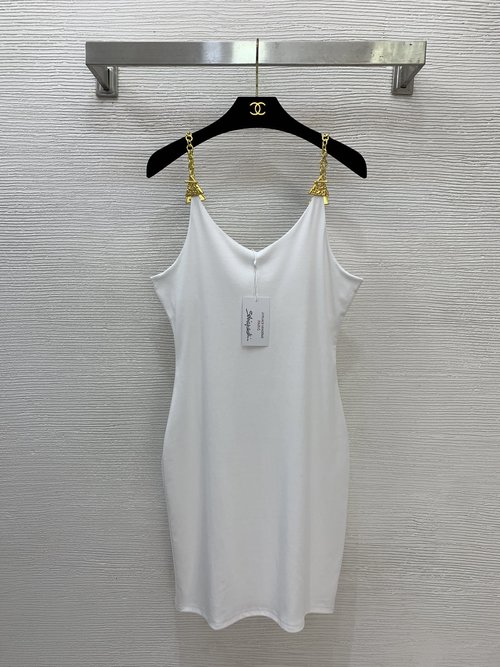 Schiaparelli Summer Gold Chain Shoulder Straps V-Neck Sling Dress
