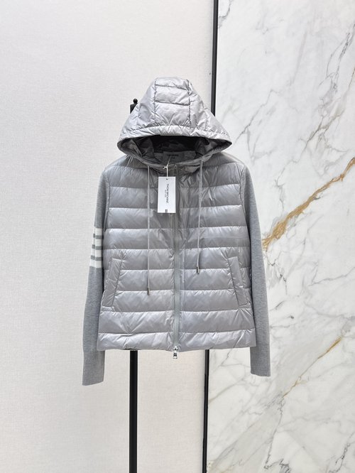 Thom Browne Popular Wool Patchwork Hooded Down Jacket, Elegant Style