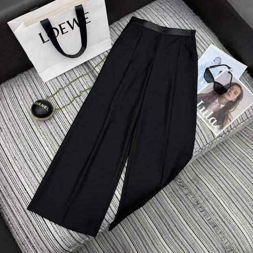 Loewe LOE Series Leather-Patched Waist Wide-Leg Suit Trousers