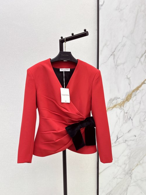 Valentino Contrasting Color Short Coat with Side Pleats and Waistbands