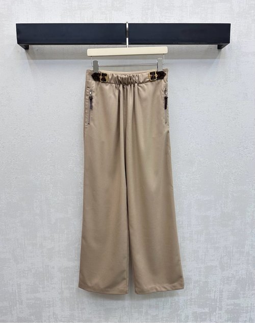 Louis Vuitton Straight-Leg Pants with Zipper and Leather Decoration