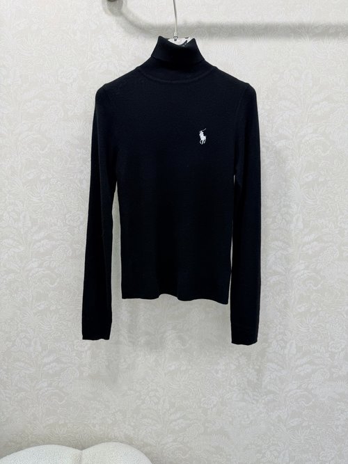 Polo Ralph Lauren Soft Wool High-Neck Top with Logo Stitch, Chic Appearance
