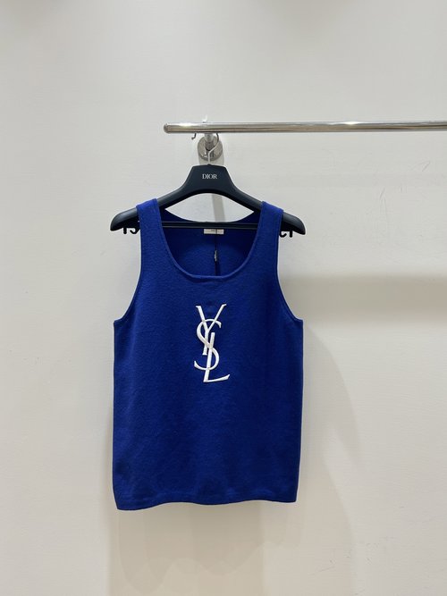 Yves Saint Laurent Knit Vest with YSL Letter Embroidery in Blue