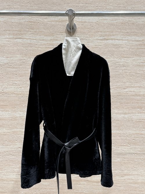 Loro Piana Premium V-Neck Wool Outerwear, Sophisticated Design with Waist Belt