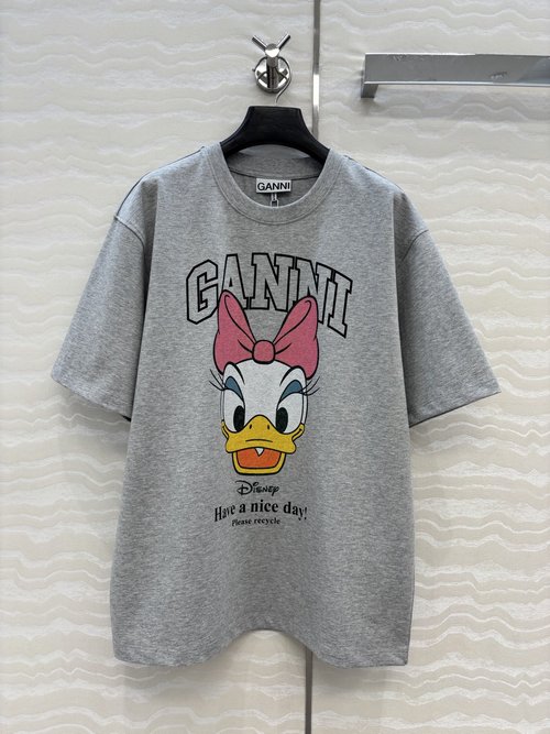 Ganni Daisy Series Unisex T-shirt with 3D Foil Printing, Imported Cotton