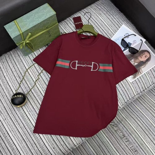 Gucci Stylish Two-Tone Embroidered Letter Round-Neck Short-Sleeve T-Shirt