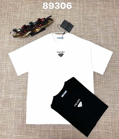 Prada Pure Cotton Double-Yarn Plain Weave Printed Triangle Iron Plate T-Shirt