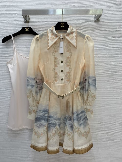 Zimmermann Vintage Printed Dress with Shell Buttons and Slip