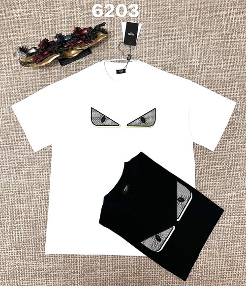 Fendi Pure Cotton Double-Yarn Plain Weave Embroidered T-Shirt