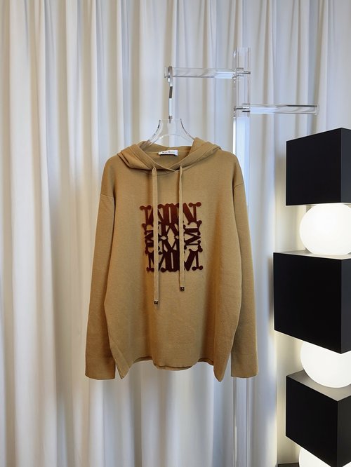 Max Mara Embroidered Toothbrush Logo Wool Hoodie - Soft, Breathable and Sophisticated