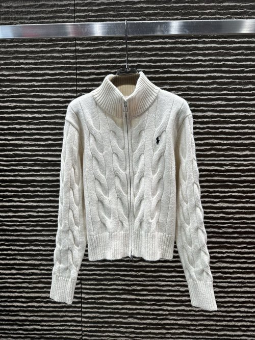 Polo Ralph Lauren High Neck Zip-Up Cardigan with Horse Emblem