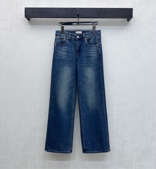Brunello Cucinelli Custom Denim Straight-Leg Pants with Leather Logo and Vintage Design