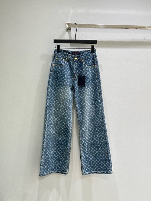 Louis Vuitton High Waist Straight Leg Jeans with Floral Allover Print