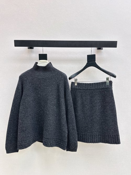 Brunello Cucinelli Sophisticated Oversized Turtleneck Sweater and Pencil Skirt Set