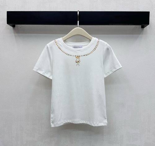 Marine Serre Round Neck Printed Logo Cotton Top with Gold Buckle and Pendant