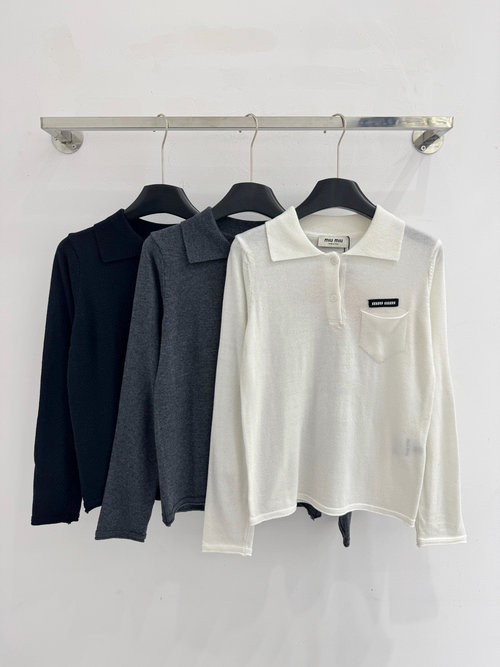 Miu Miu Long - Sleeve Polo Shirt with Brand Embroidery
