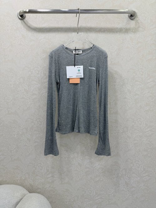 Miu Miu Cloudy Comfort Series Embroidered Turtleneck Long-Sleeved Top