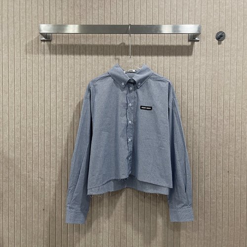 Miu Miu Imported Cotton Checked Short Shirt for Refined Style