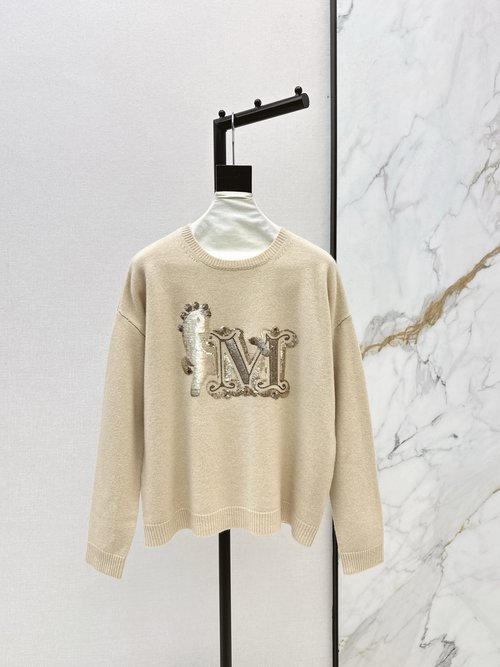 Max Mara Horse Edition Loose Silky Knitted Sequined Sweater, Three Colors