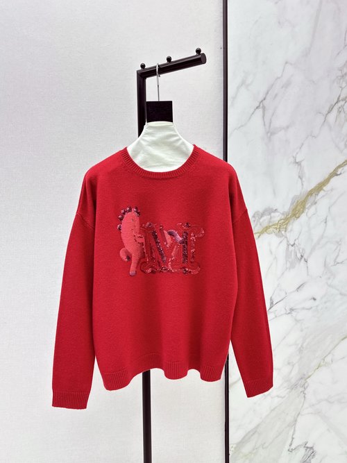 Max Mara Horse Edition Loose Silky Knitted Sequined Sweater, Three Colors