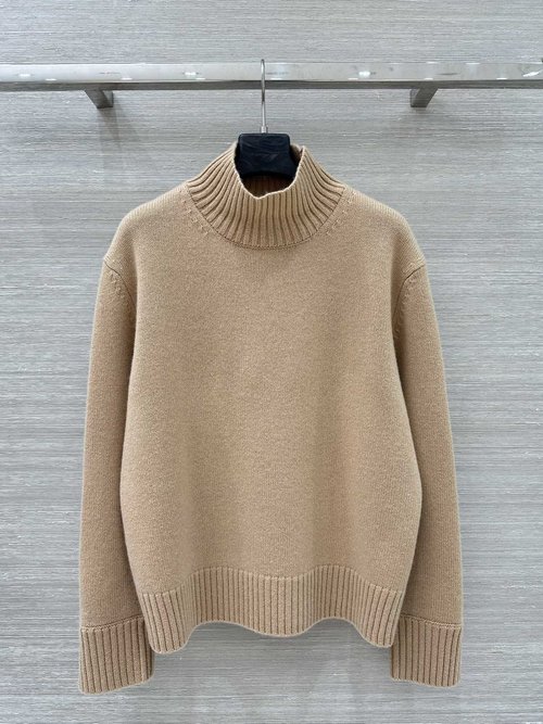 Loro Piana Timeless Pure Cashmere High-Neck Top Featuring Slit Sleeves and Asymmetrical Hemline