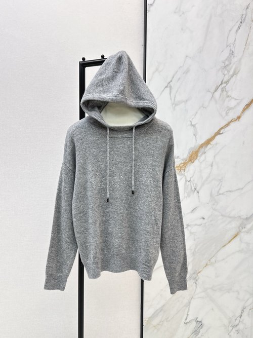 Max Mara Loose Fleece Hoodie with Logo Letter Rhinestones
