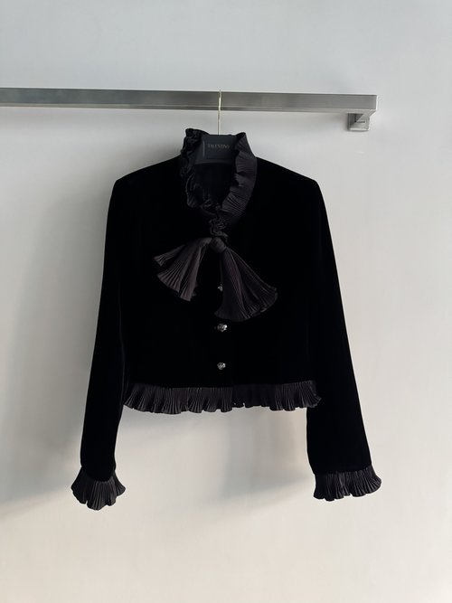 Valentino Velvet Suit with Bow - Tie Collar, Epitomizing Elegance and Luxury