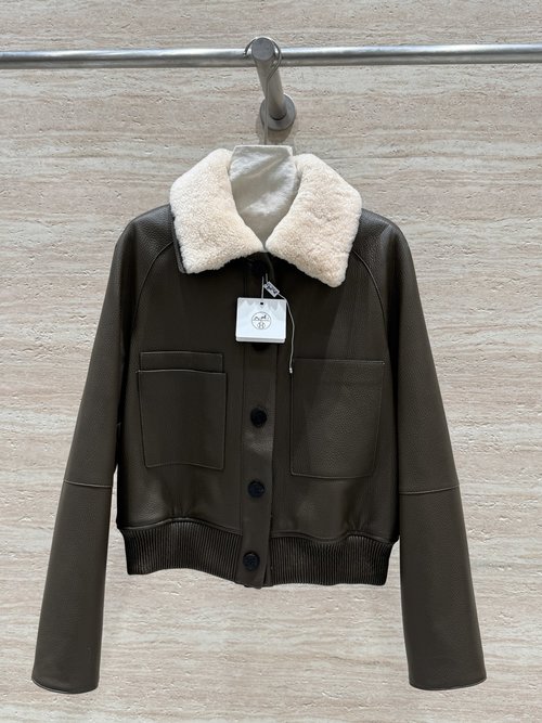 Hermes Classic Short Jacket with Removable Collar, Imported Goat Leather