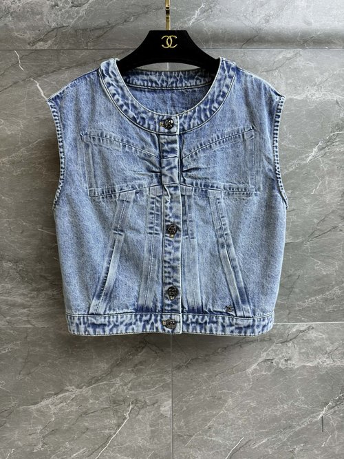 Chanel Chic Bowknot Short Loose Denim Vest, Slimming