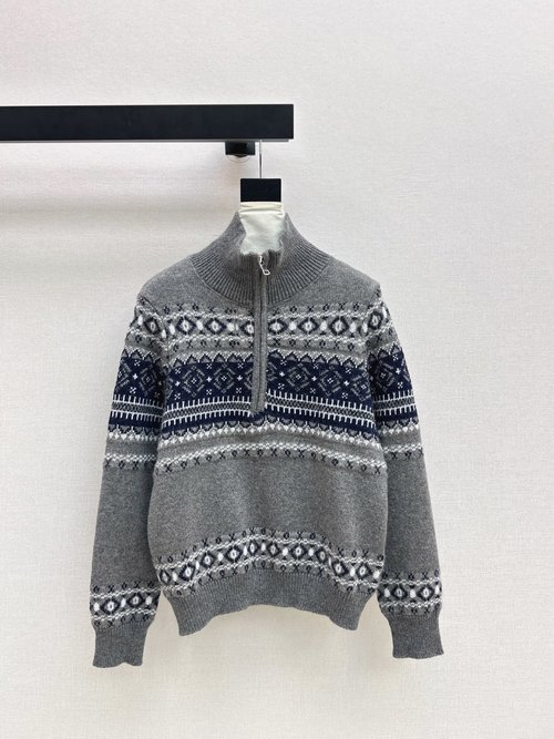 Loro Piana Fair Isle Pattern Half-Open Sweater, Festive and Heartening