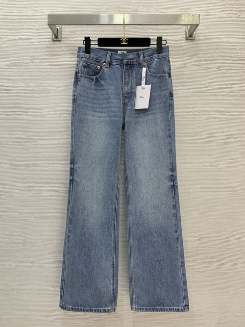 Dior Casual Denim Jeans with Logo & Leather Decoration