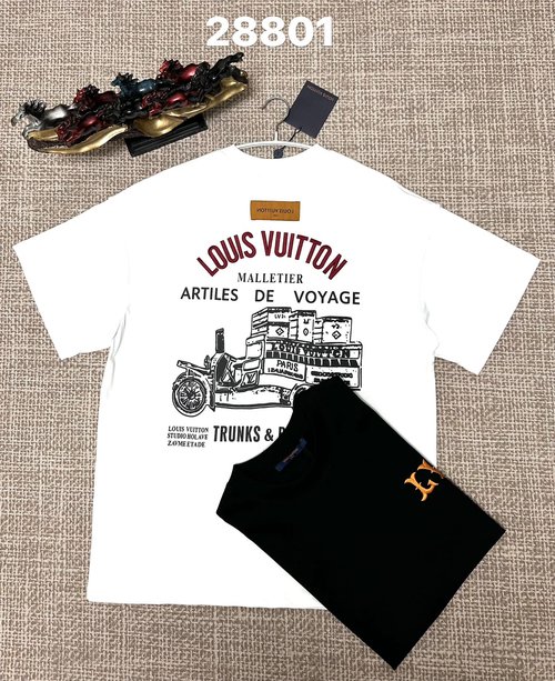 Louis Vuitton Pure Cotton Plain Weave Top with Embroider and Print, Black & White