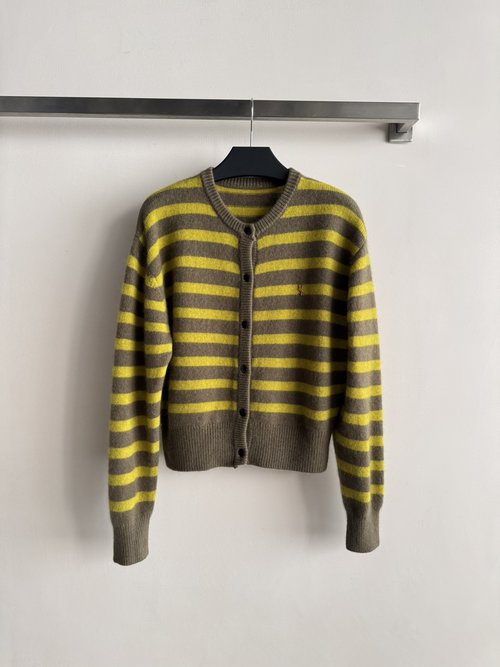 Yves Saint Laurent Stylish Cashmere-blended Retro Striped Cardigan with Single-row Buttons