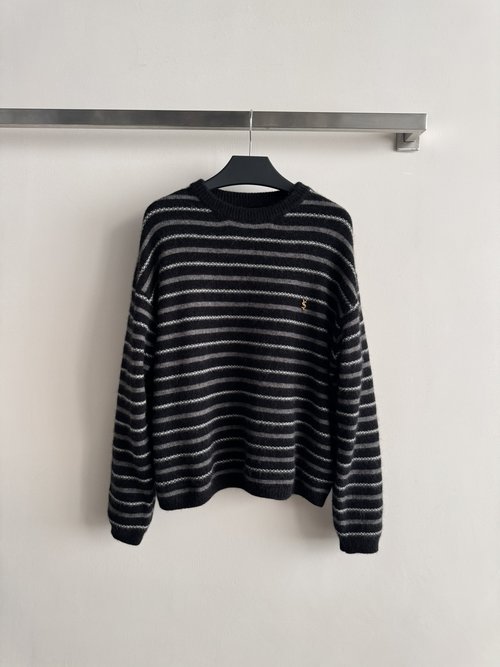 Yves Saint Laurent Cozy Cashmere-blended Retro Striped Round-neck Sweater