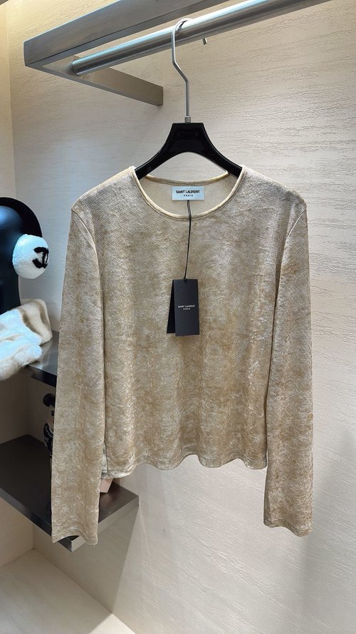 Yves Saint Laurent Artistic Textured Round Neck Top for Versatile Wear