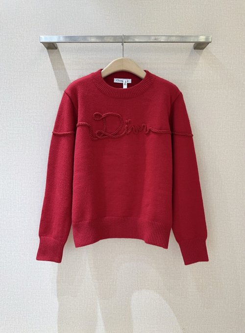 Dior Heart-Patterned Red Knit Pullover, Simple Elegance