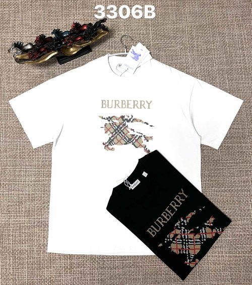 Burberry Pure Cotton Plain Weave Top with Black & White Embroidery