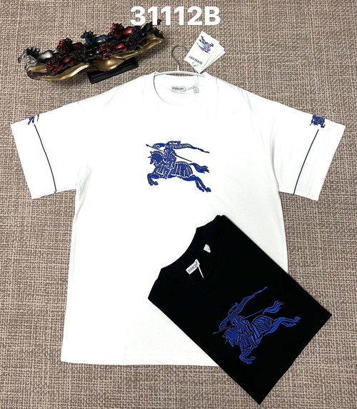 Burberry Pure Cotton Plain Weave Top with Black & White Embroidery