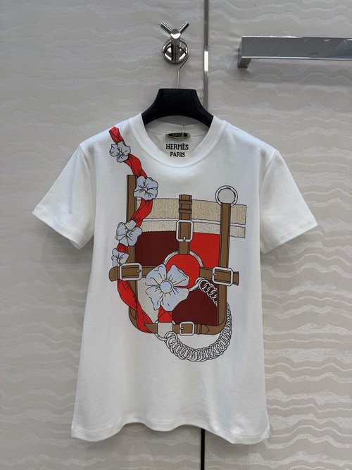 Hermes Classic Cotton T-Shirt with Chain Print, Single Color Option