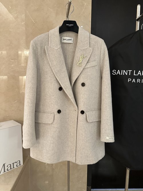 Yves Saint Laurent Hand-sewn Wool Suit with Timeless Design and Complimentary Gold-plated Brooch