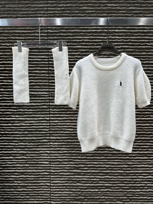 Polo Ralph Lauren New-arrival Polo Knit Short-sleeved Top with Arm Covers