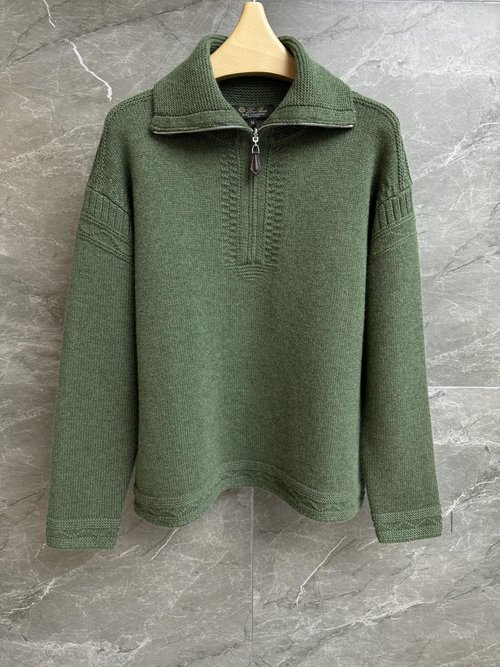 Loro Piana Elegant Half-Zip Cashmere Sweater with Patterns