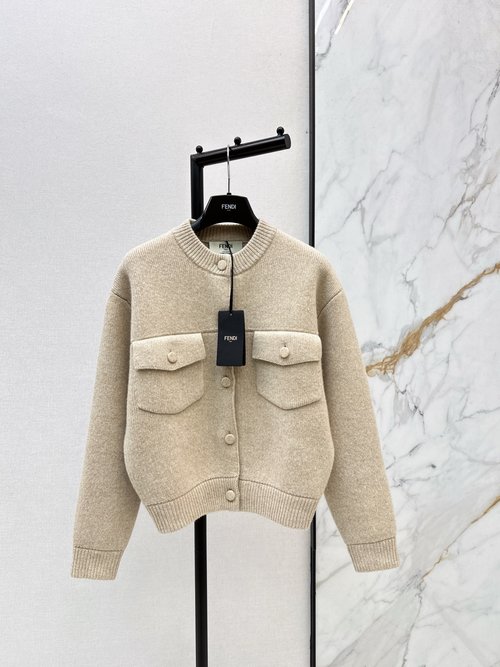 Fendi Exclusive Round-Neck Knit Wool Cardigan with Luxury Details