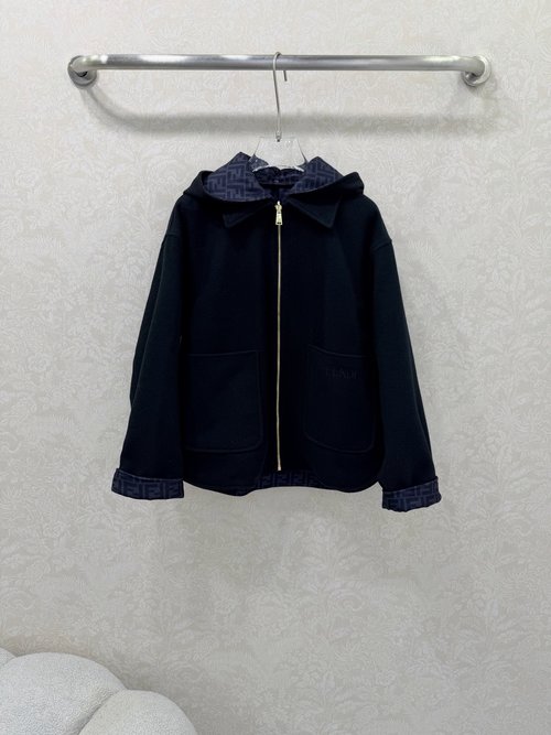 Fendi Detachable Hooded Double-wear Woolen Coat with Print