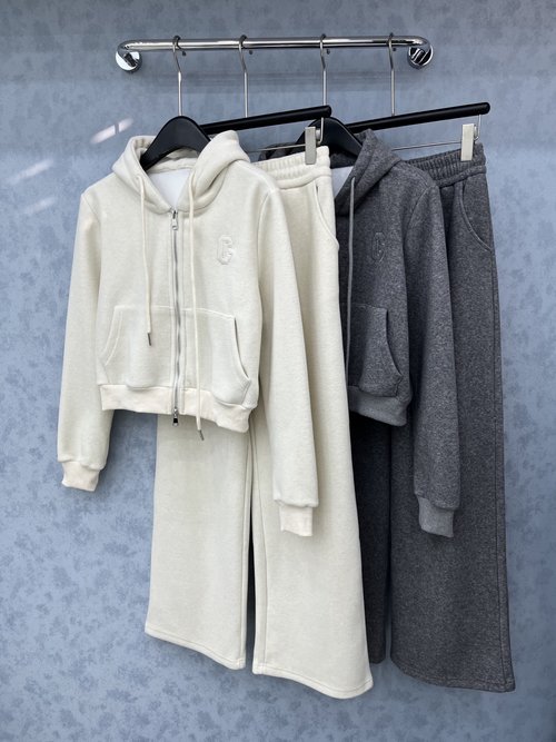 Celine Neutral Solid-colored Velvet Tracksuit, Stylish & Versatile